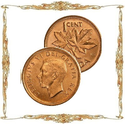 Монеты Канады. Георг VI. 1¢.Cu. Циркуляционные монеты.