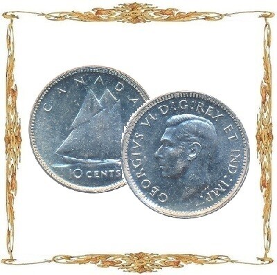 Монеты Канады. Георг VI. 10¢. Ag. Циркуляционные монеты.