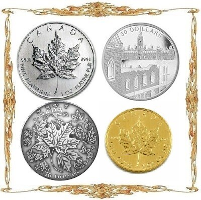Монеты Канады. Елизавета II. $50. Инвестиционные и памятные монеты.