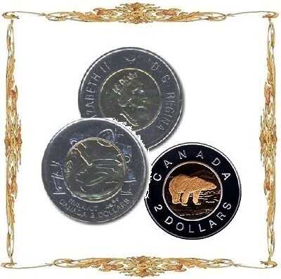Монеты Канады. Елизавета II. $2 Би-металл. Памятные и циркуляционные монеты.