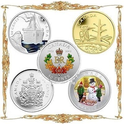 Монеты Канады. Елизавета II. 50 ¢. Коллекционные, памятные и циркуляционные монеты.