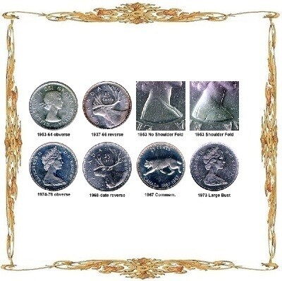 Монеты Канады. 25 ¢. Серебро. Циркуляционные монеты.