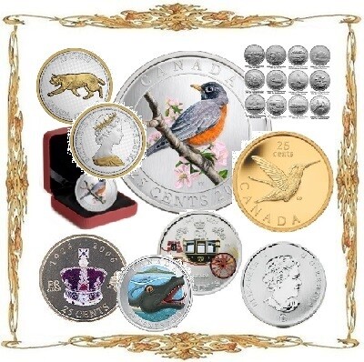 Монеты Канады. Елизавета II. 25 ¢. Коллекционные, памятные и циркуляционные монеты.