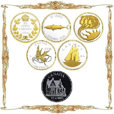 Монеты Канады. Елизавета II. 10 ¢. Коллекционные, памятные и циркуляционные монеты.