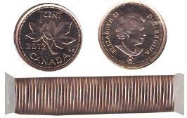 Канада. Елизавета II. 2012. 1 цент - ролл из 50 монет. Не магнитная. 