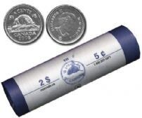 Канада. Елизавета II. 2006. 5 центов - ролл из 40 монет. Бобр. логотип RCM. Никель 4.54 g. UNC