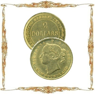 Монеты Канады. Провинция Ньюфаундленде. Виктория. $2. Золото. Циркуляционные монеты.