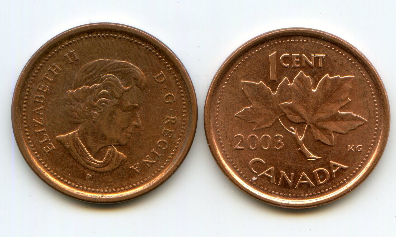 Канада. Елизавета II. 2003. 1 цент. "P". Сталь плакированная медью. 2.25 g. KM#490a. AU Note: Магнитная. Пожилая королева.