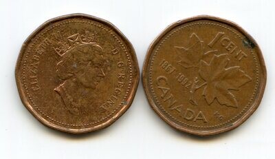 Канада. Елизавета II. 1992. 1 цент. 125 лет Конфедерации Канады. Медь. 2.50 g. KM#204. AU. Note: Obv.: шт.3 Rev.:шт.39