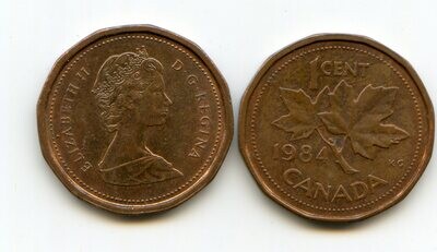 Канада. Елизавета II. 1984. 1 цент. Медь. 2.50 g. KM#132. XF. Note: Obv.: шт.2 Rev.:шт.31