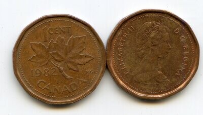 Канада. Елизавета II. 1982. 1 цент. Медь. 2.50 g. KM#132. XF. Note:  Obv.: шт.2 Rev.:шт.29