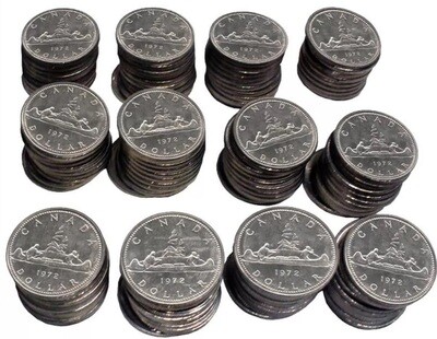 Канада. Елизавета II. 1972. 1 доллар - ролл из 20 монет. Каноэ. Тип: 1965. Никель 15.620 g., KM#76.1 XF/AU