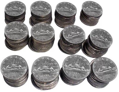 Канада. Елизавета II. 1975. 1 доллар - ролл из 20 монет. Каноэ. Тип: 1965. Никель 15.620 g., KM#76.2. XF/AU