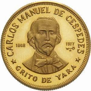 Cuba. 1977 - no date. 100 pesos. Series: Figures in the History of Cuba. -#1. Carlos Manuel de Cespedes. 0.917 Gold. 0.3515 Oz AGW 16.0g., KM#. PROOF Cuba. 1977 - no date. 100 pesos. Series: Figures in the History of Cuba. -#1. Carlos Manuel de Cespedes. 0.917 Gold. 0.3515 Oz AGW 16.0g., KM#. PROOF