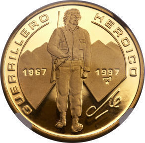 Cuba. 1997. 100 pesos. Series: Che Guevara - #16. 30th Anniversary of his Death. KM#929. Proof. 0.999 Gold. 0.9926 Oz AGW. 31.11g. PROOF Mintage: 200 Cuba. 1997. 100 pesos. Series: Che Guevara - #16. 30th Anniversary of his Death. KM#929. Proof. 0.999 Gold. 0.9926 Oz AGW. 31.11g. PROOF Mintage: 200