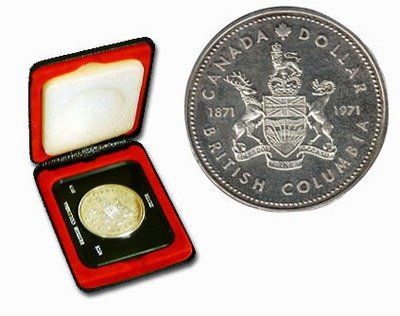 Канада. Елизавета II 1971. 1 доллар. 1871-1971 100 лет присоединения к Конфедерации Британской Колумбии. 0.500 Серебро 0.3726 Oz. ASW., 23.330 g., KM#80. PROOF PF60 Канада. Елизавета II 1971. 1 доллар. 1871-1971 100 лет присоединения к Конфедерации Британской Колумбии. 0.500 Серебро 0.3726 Oz. ASW., 23.330 g., KM#80. PROOF PF60