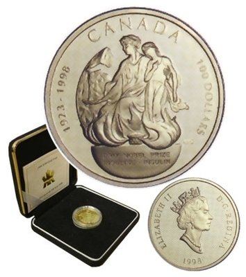 Канада. Елизавета II. 1998. 100 долларов. 1923-1998. 75 лет Нобелевской Премии за открытие инсулина. 0.585 Золото 0.470 Oz., AGW., 13.338 g., PROOF PF60. Канада. Елизавета II. 1998. 100 долларов. 1923-1998. 75 лет Нобелевской Премии за открытие инсулина. 0.585 Золото 0.470 Oz., AGW., 13.338 g., PROOF PF60.