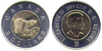Канада. Елизавета II. 2006. 2 доллара. 1996-2006. 10 лет чеканки монеты $2. Белый Медведь. Логотип RCM. Ni, Cu, Al. 7.30 g., Proof-Like. PL60-70 Канада. Елизавета II. 2006. 2 доллара. 1996-2006. 10 лет чеканки монеты $2. Белый Медведь. Логотип RCM. Ni, Cu, Al. 7.30 g., Proof-Like. PL60-70