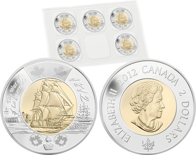 Канада. Елизавета II. 2012. 2 доллара. Набор RCM из 5 монет. 1812-2012. Герои войны 1812. Корабль HMS Шеннон. Ni, Cu, Al. 7.30 g., Proof-Like. PL60-70 Канада. Елизавета II. 2012. 2 доллара. Набор RCM из 5 монет. 1812-2012. Герои войны 1812. Корабль HMS Шеннон. Ni, Cu, Al. 7.30 g., Proof-Like. PL60-70