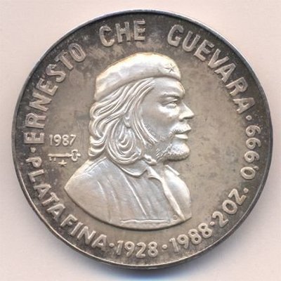 Cuba. 1987. 20 pesos. Series: Heroes of Revolution. -#5. 60th Anniversary - Brith of Ernesto Che Guevara. 0.999 Silver. 1.9849 Oz ASW. 62.20g. KM#170. PROOF. Mintage: 500 Cuba. 1987. 20 pesos. Series: Heroes of Revolution. -#5. 60th Anniversary - Brith of Ernesto Che Guevara. 0.999 Silver. 1.9849 Oz ASW. 62.20g. KM#170. PROOF. Mintage: 500