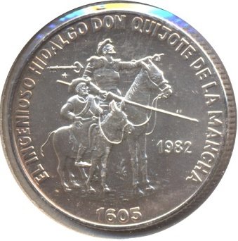 Cuba. 1982. 5 pesos. Series: Don Quijote de la Mancha - #3. Hidalgo Don Quijote and Sancho Panza. 0.999 Silver. 0.3229 Oz ASW. 12.0g. BU. KM#101. UNC Cuba. 1982. 5 pesos. Series: Don Quijote de la Mancha - #3. Hidalgo Don Quijote and Sancho Panza. 0.999 Silver. 0.3229 Oz ASW. 12.0g. BU. KM#101. UNC