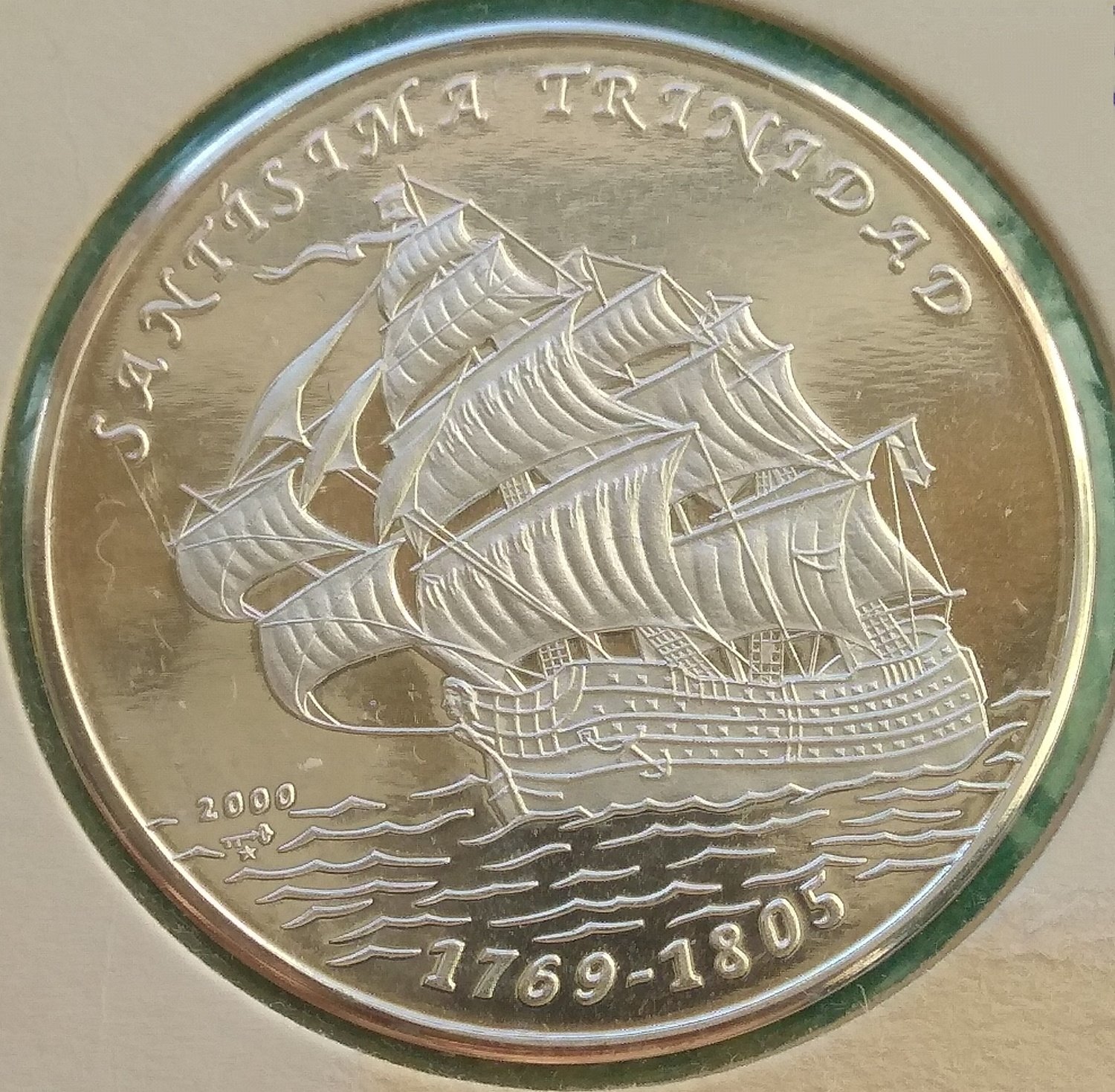 Cuba. 2000. 10 pesos. Series: Sailing ships. #01. 1769-1805. Ship Santísima Trinidad. 0.999 Silver. 0.4787 Oz ASW. 15.00g. KM#758. PROOF. Mintage: 2,500