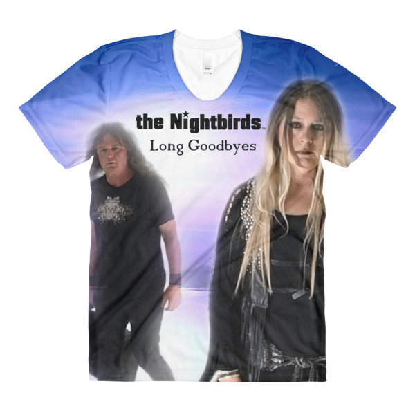 the Nightbirds LONG GOODBYES Womens Sublimation Crew Neck T-Shirt