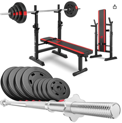 Hop-Sport 1080 Adjustable Fitness Bench, Power Station with Barbell Set, Bar, Weights 39/69/99 kg of your choice