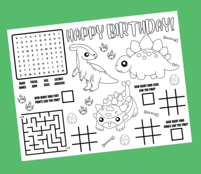 Dinosaur Puzzles - Coloring Activity Placemat Printable PDF