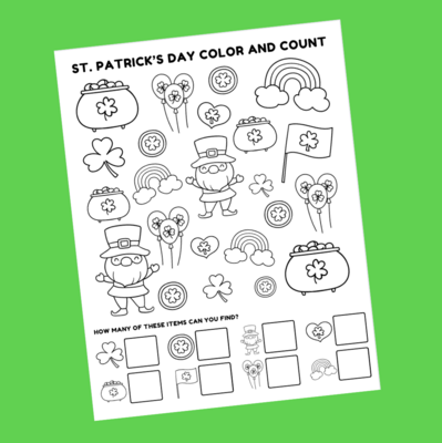 Saint Patrick&#39;s Day Seek and Find - Counting &amp; Coloring Printable PDF