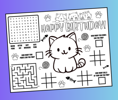 Cat Puzzles - Coloring Activity Placemat Printable PDF