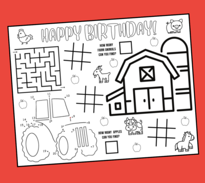 Barn Yard Animals Puzzles - Coloring Activity Placemat Printable