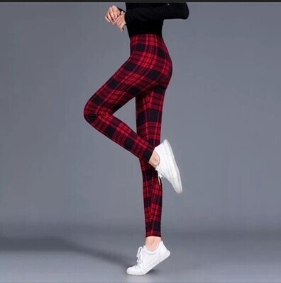 Buttery Red Wine or Khaki Plaid Yoga Leggings