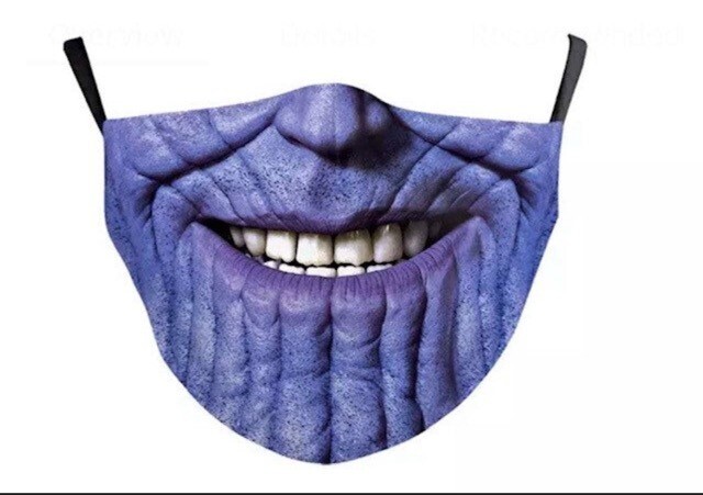 Party Thanos Adult OR Kids Facemask with filter pocket+4 packs of PM 2.5 filter