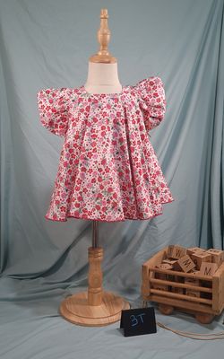 Abeliene Baby Dress / White with Baby Pink Roses / size 3 Toddler / 100% Cotton