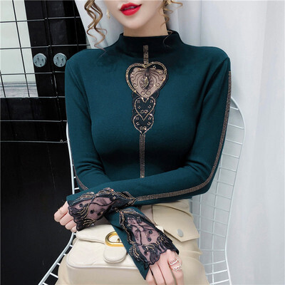 Padded Velvet Half Collar Long Sleeve Slim Base Shirt