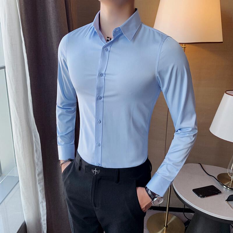 Men&#39;s Long Sleeve Slim Solid Color Shirt