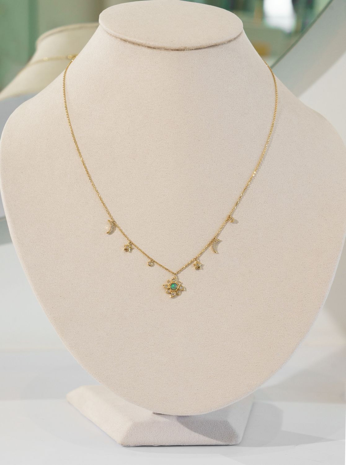 Sol Opal Necklace, Gold: 14k Yellow, Stone: Ethiopian Opal Center with Diamond Outers, Length: 16”-18”