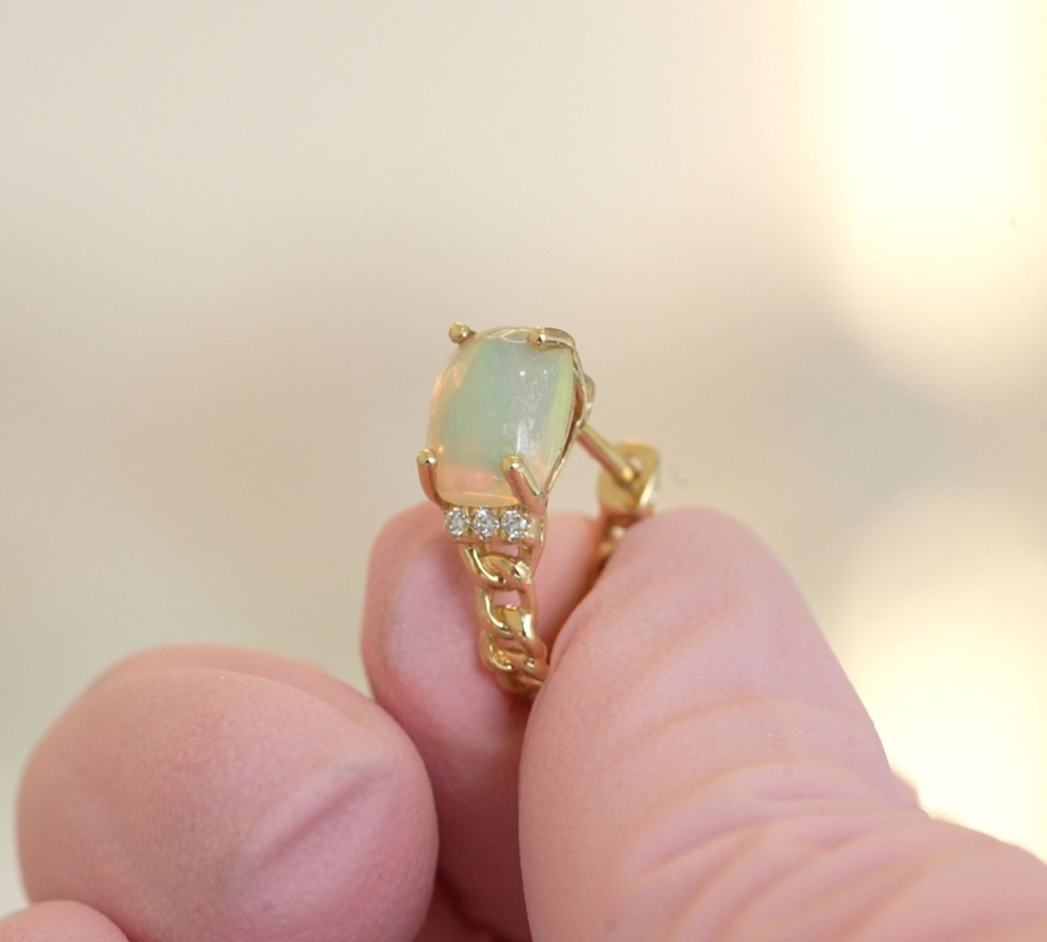 Chained Opal Huggie Hoops