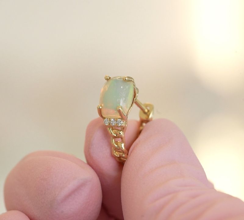 Chained Opal Huggie Hoops