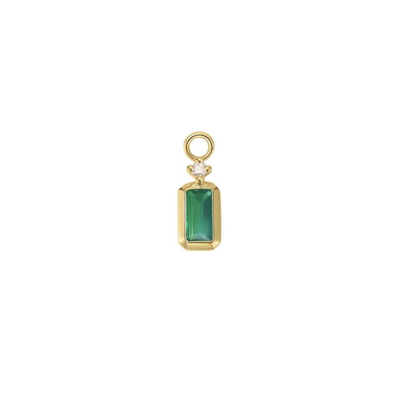 Charm by Modern Mood in 14k yellow gold featuring an emerald cut green chalcedony gemstone with a small diamond accent above it.