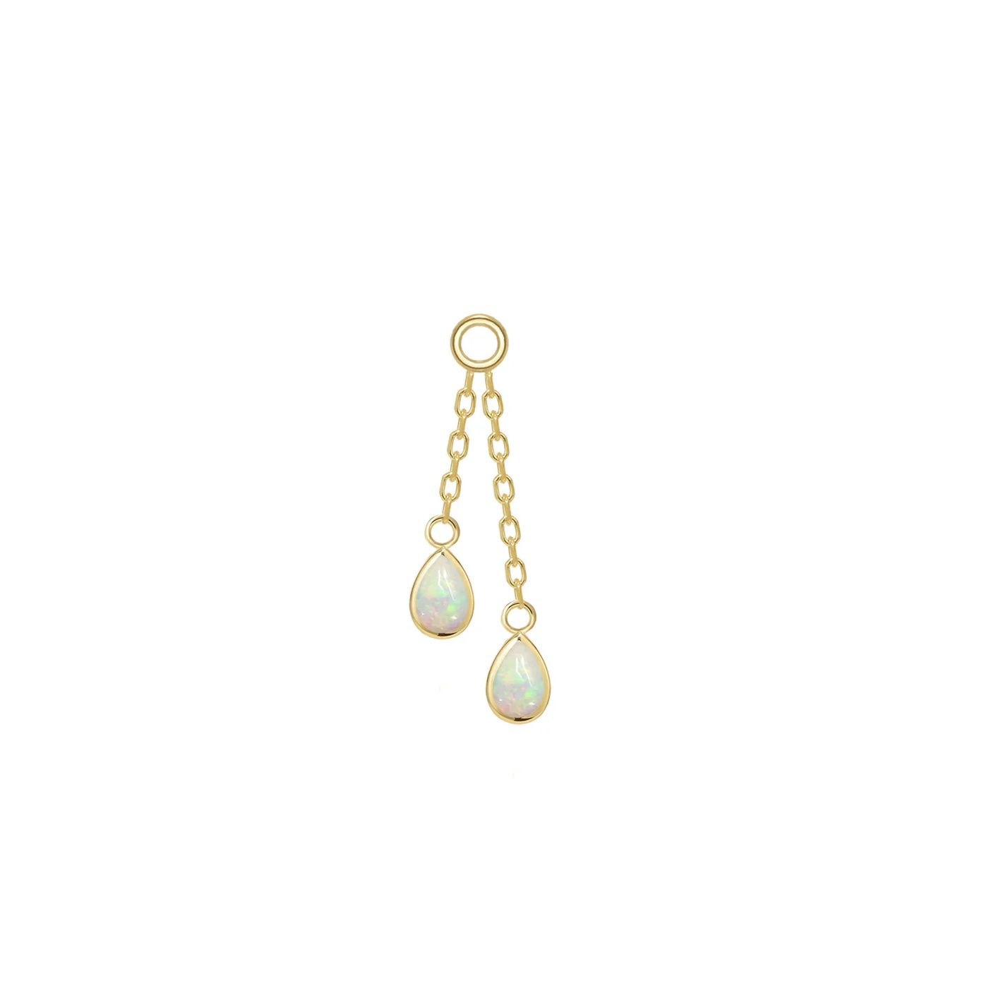 Double Pear Bezel Charm on Chain, Gold: 14k Yellow, Jump Ring: Fits 16g, Stone: White Opal