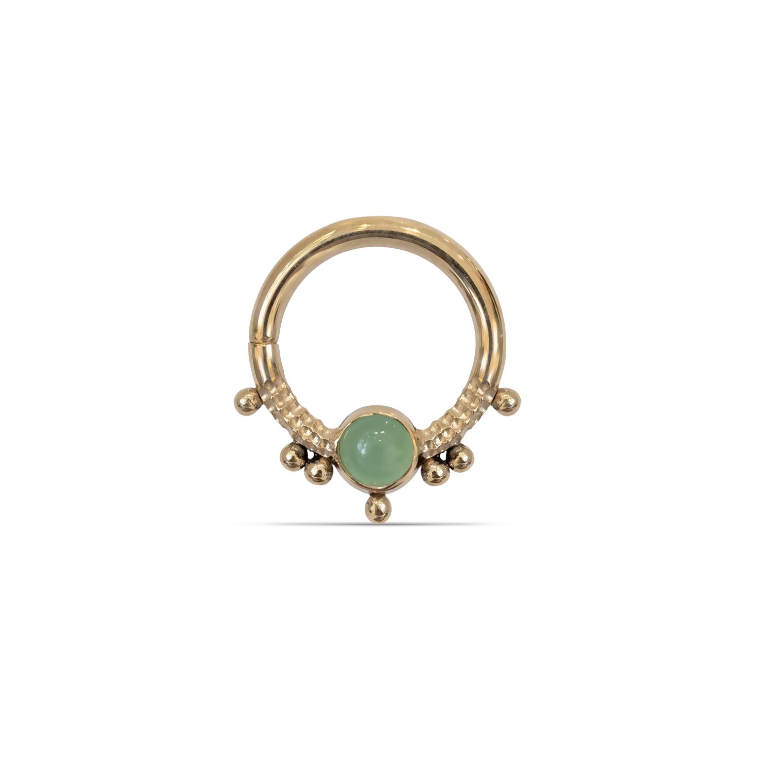 Hammered Seam Ring With Beading &amp; Chrysoprase, Gold: 14k Yellow, Gauge &amp; Diameter: 16g  5/16”, Stone: Chrysoprase