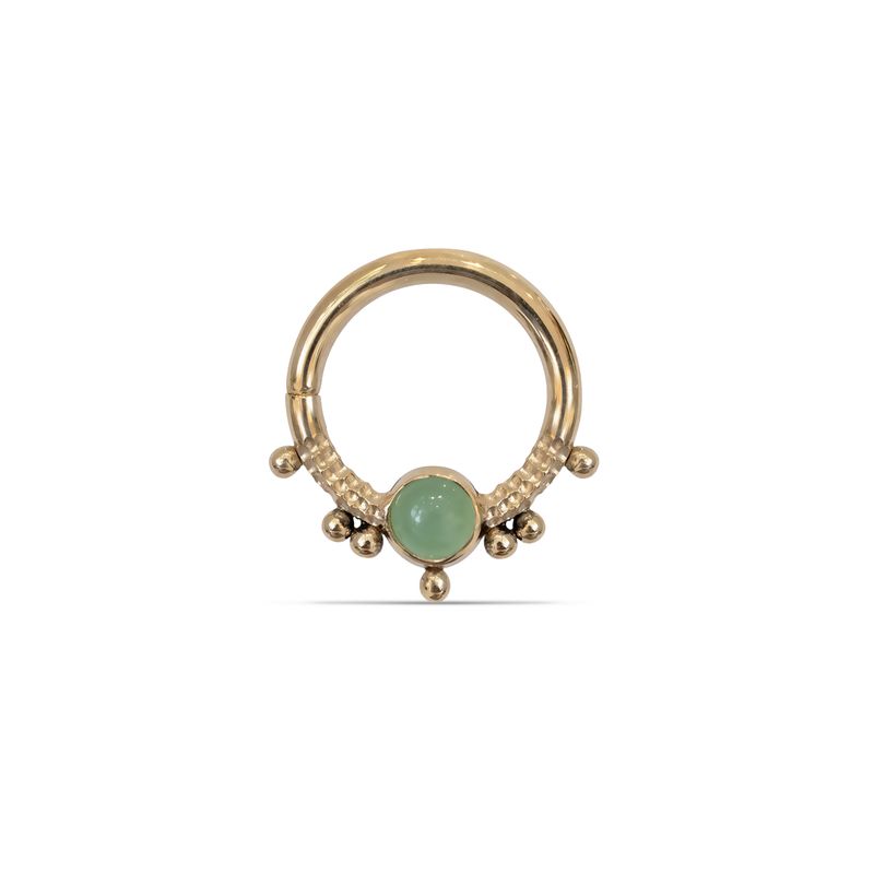 Hammered Seam Ring With Beading &amp; Chrysoprase
