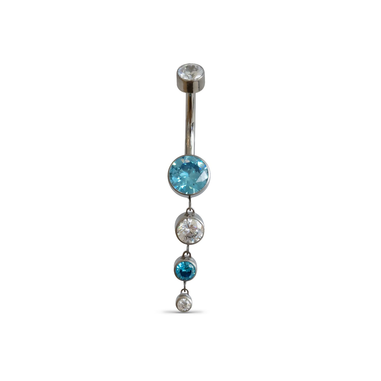3 Gem Navel Dangle, Metal: Titanium, Gauge &amp; Length: 14g | 7/16”, Stone: Clear Cz / Blue Cz