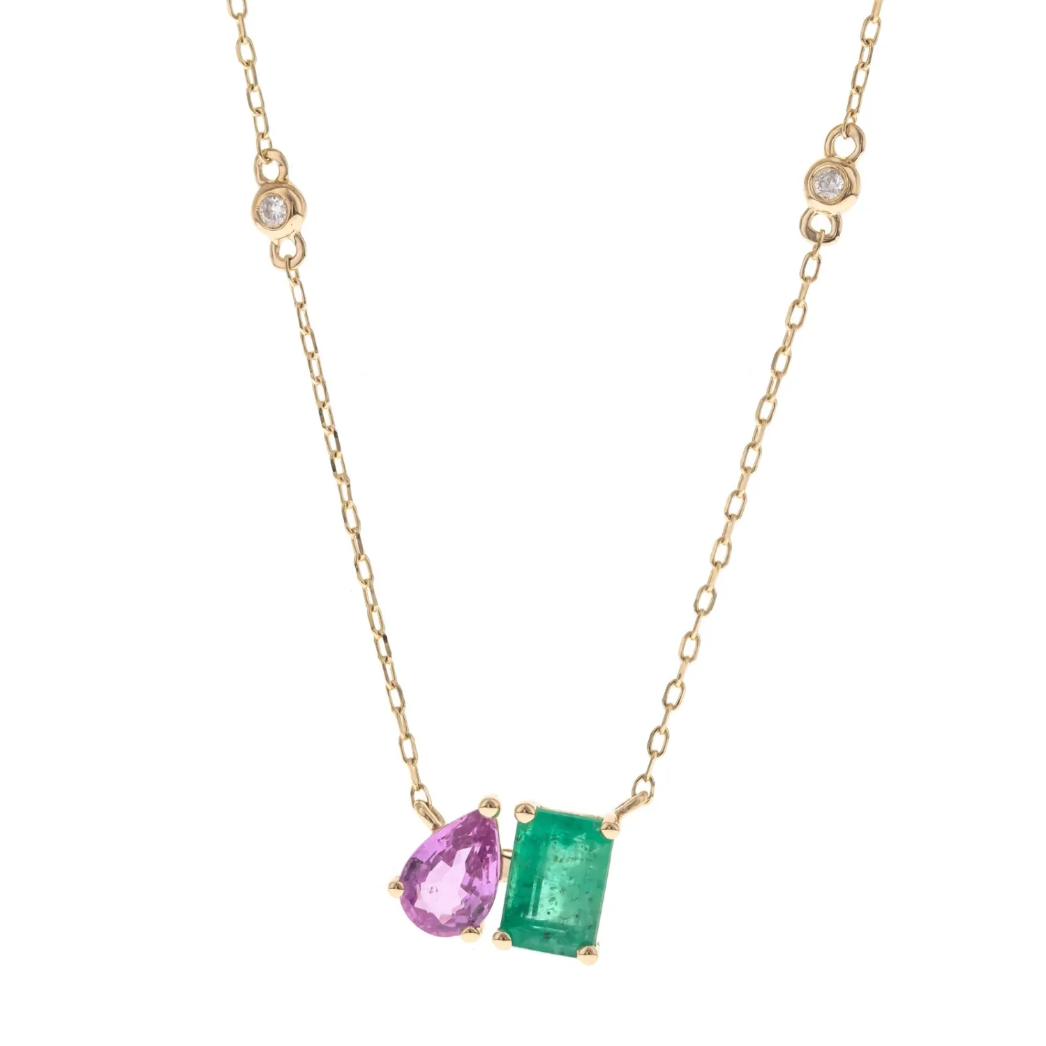 Toi Et Moi Emerald &amp; Pink Sapphire Necklace