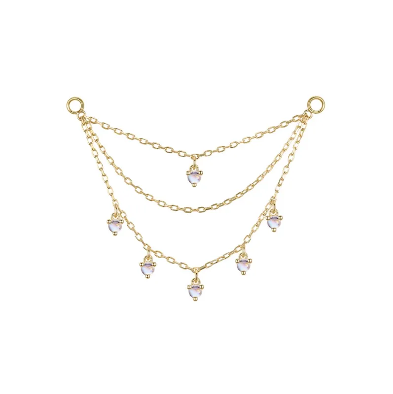 Triple Chain with Dripping Gemstones