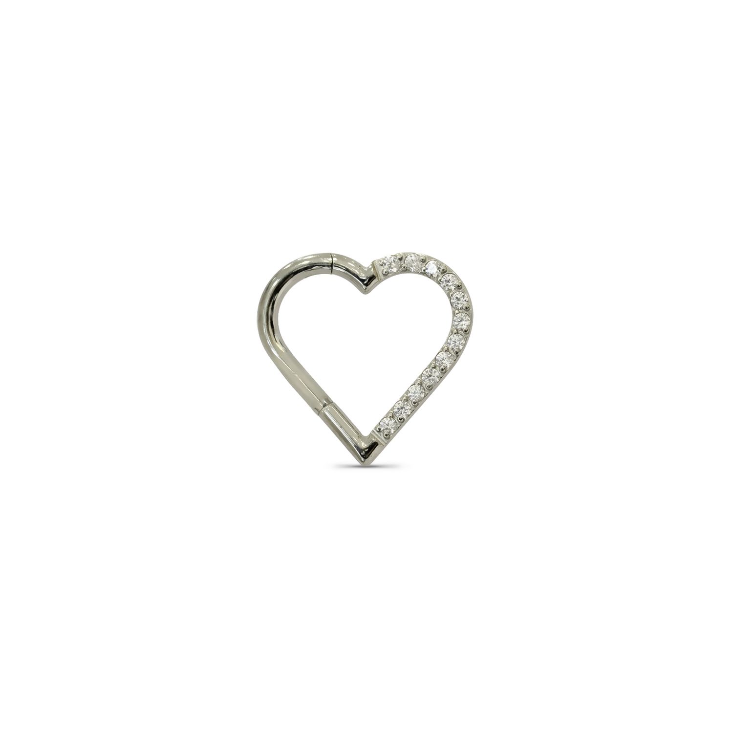 Gemmed Heart Clicker, Gauge: 16g, Size: 5/16”, Orientation: Left Ear