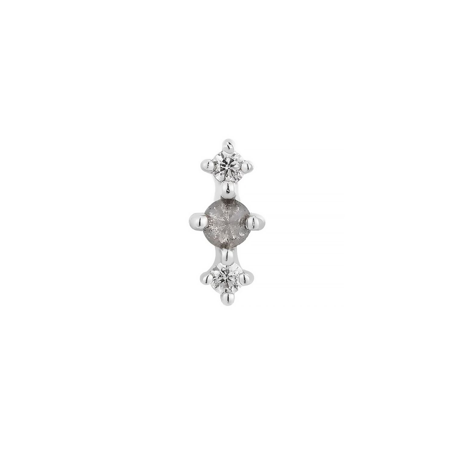 Ghost Flower, Gold: 14k White, Type: Threadless, Stone: Grey Diamond Center with Clear Cz Outers