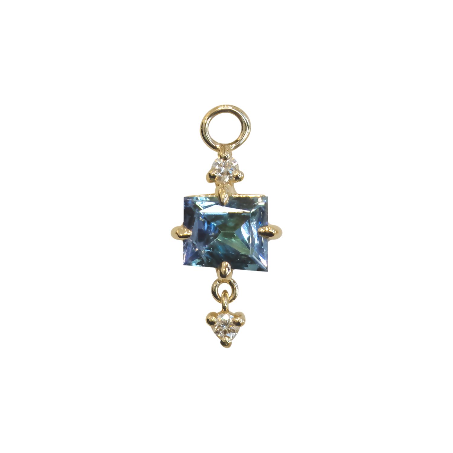 Freeform Sapphire with Diamond Dangle Charm, Gold: 14k Yellow, Jump Ring: Fits 16g